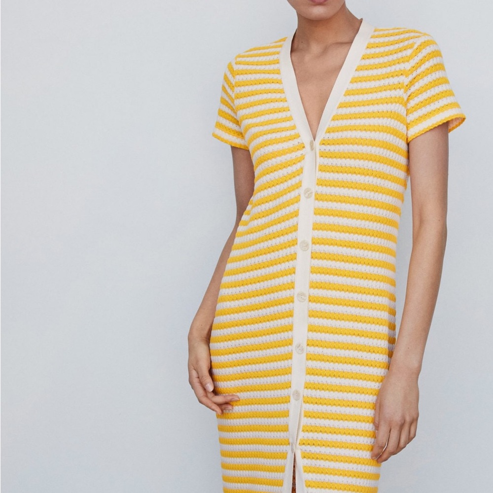 MANGO yellow and white striped midi dress